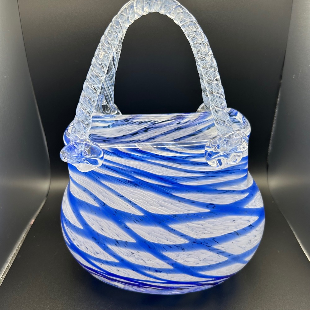 Murano Vintage Style Hand-Blown Glass 10" Purse / Vase Blue